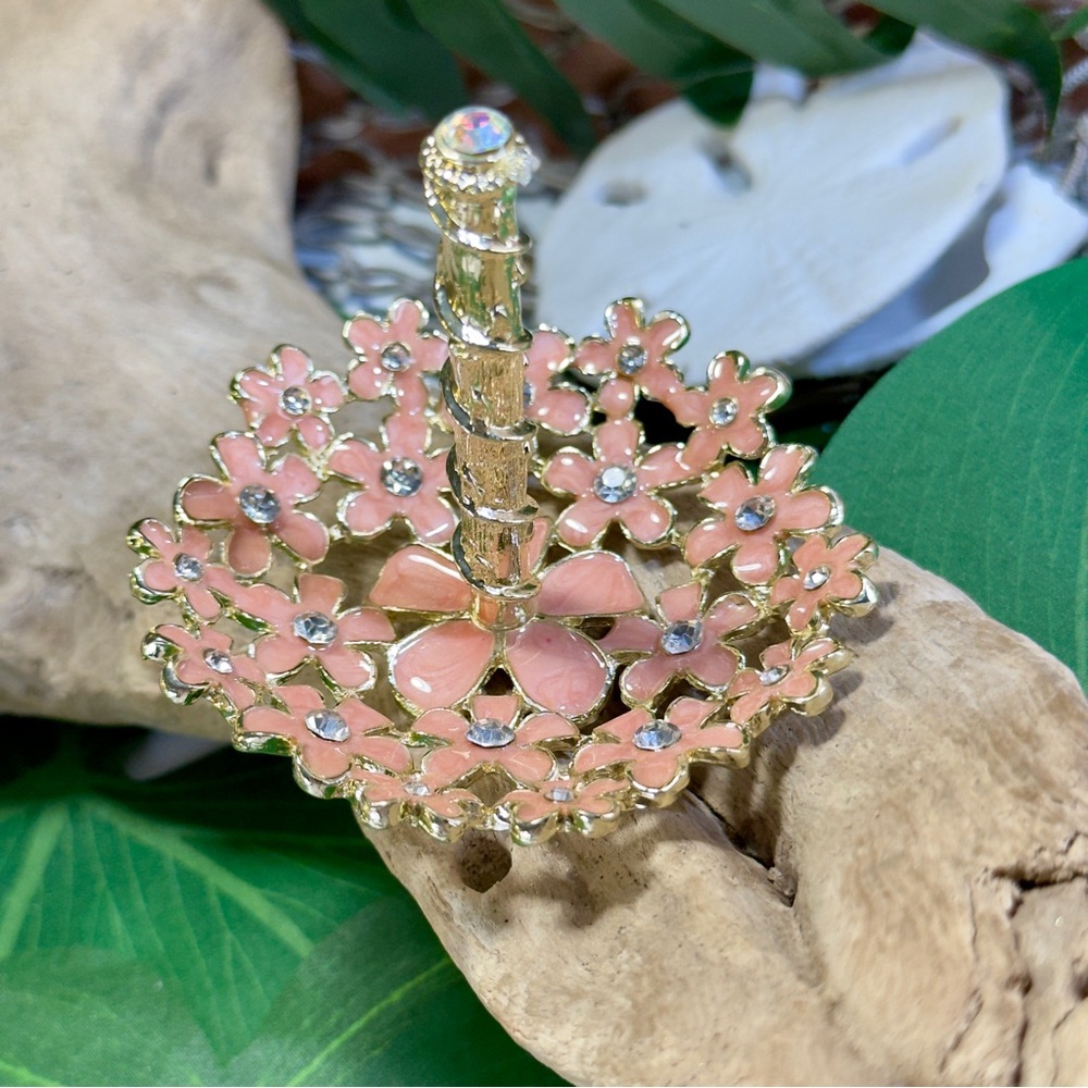 NIB FLORAL Pink & Gold w/ REAL CRYSTALS RING (s) Holder Storage Organizer Gift